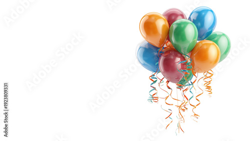 Bunch of balloons,curling ribbons,clipart,copy space, white banner, transparent background,PNG