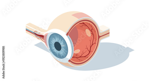 Detailed vector illustration of a human eye cross-section. Perfect for educational materials, medical publications, or presentations on ophthalmology, vision care, and eye health.