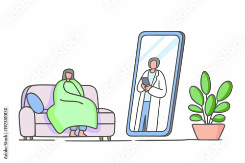 Woman consulting with a doctor via video call on a smartphone