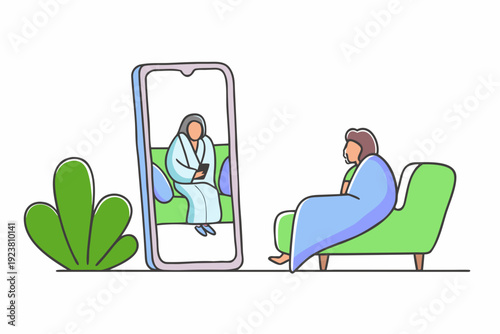 Woman video chatting with family on a smartphone a modern connection