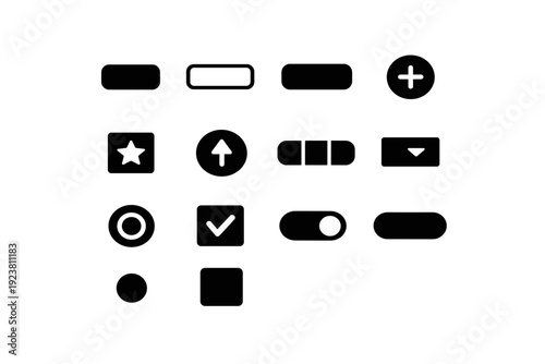UI Button Icons. UI Button Types. Solid icon set of UI Button Types: primary button, secondary button, ghost button, icon button, floating action button,
