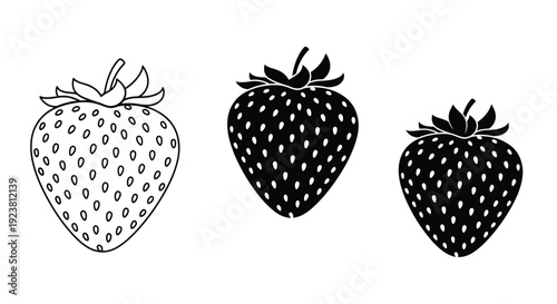 Three strawberries depicted in a bold graphic black silhouette