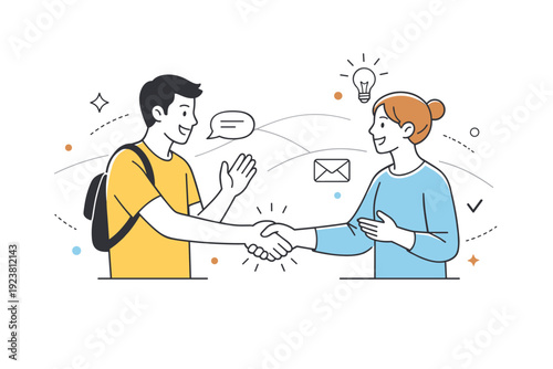 Warm Introduction. Greeting and introduction. Two people meeting for the first time and shaking hands, expressing openness and friendly communication. Warm