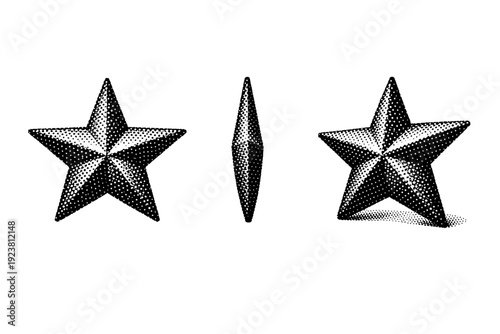 Dense dotted stars pattern A dense dotted star pattern tile with closely packed star shapes shown in front view, side view, and three-quarter view as three