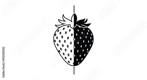 A striking black and white strawberry design a bold silhouette