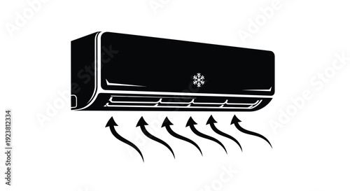 Black air conditioner unit emitting cool air a stark silhouette