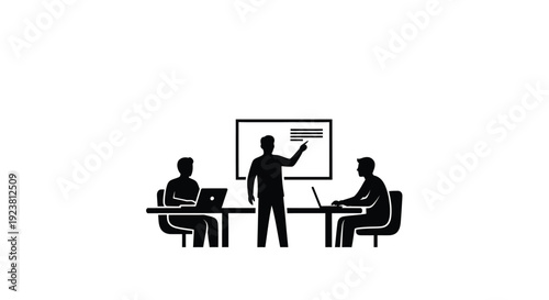 Business meeting with a presenter and audience in black silhouette