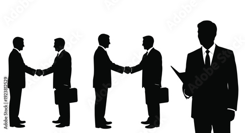 Businessmen shaking hands and meeting a striking black silhouette