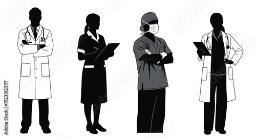 Diverse healthcare professionals represented in a striking black silhouette