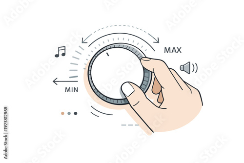 Manual controls still used. A hand reaches to adjust a volume wheel or rotary control, surrounded by clear tactile UI hints like direction arrows and feedback