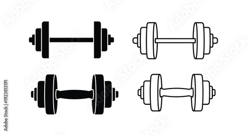 Four dumbbell icons displayed in black and white a striking silhouette