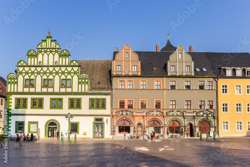 Colorful buildings on the market square of Weimar, Germany
