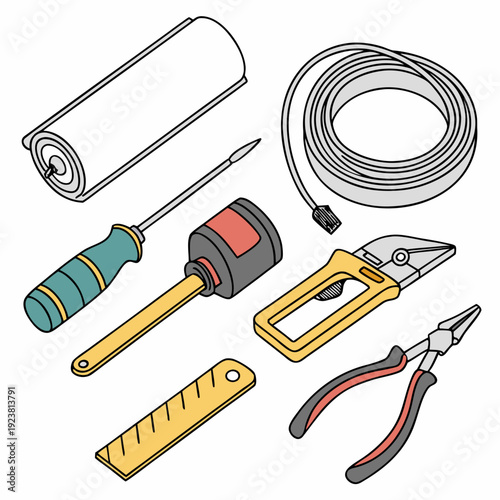 Colorful of home improvement tools screwdriver pliers