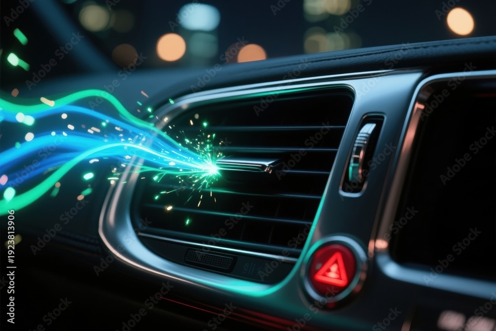 Fototapeta premium Airflow cleaning machines resist dust and prevent pm2.5 particles with filters inside car vents for healthier air quality and comfort during travel