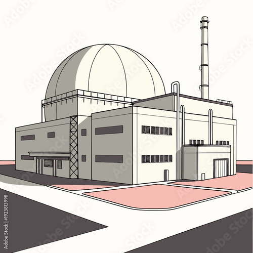 Of nuclear power plant with smooth dome and chimney
