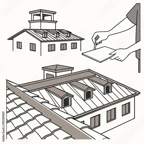 Of factory rooftops and a hand holding a clipboard