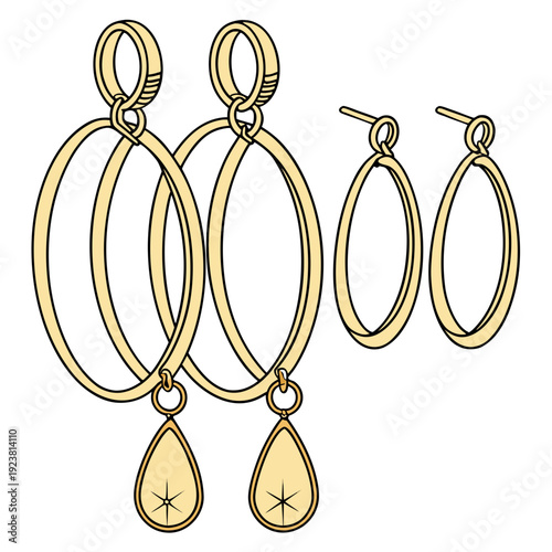 Gold hoop earrings with teardrop drops gold earrings