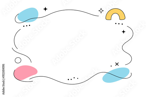 Creative framing elements. Floating abstract shapes and gentle curves loosely surrounding a central area. Friendly creative tone, modern abstraction, soft