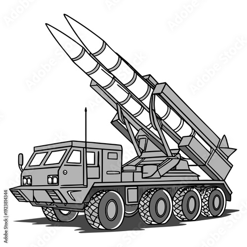 Gray of a truck mounted missile launcher vehicle military