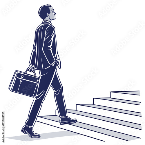 Businessman walking up stairs with briefcase suit