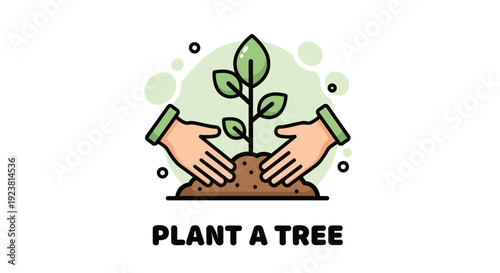Illustration of hands gently placing a young tree in the soil, representing environmental awareness, growth, and the importance of conservation efforts.