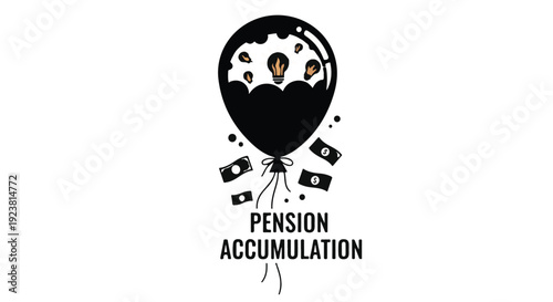 pension accumulation concept with money floating up in a balloon