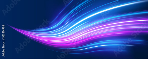 Pink and blue streaks flow along a panoramic road at night. Comet-like trails create a sense of fast motion and futuristic energy.