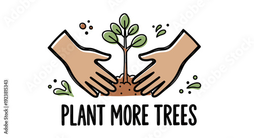 Illustration of hands gently planting a tree seedling in soil, emphasizing environmental awareness and Earth Day. Ideal for campaigns promoting sustainability and nature conservation.