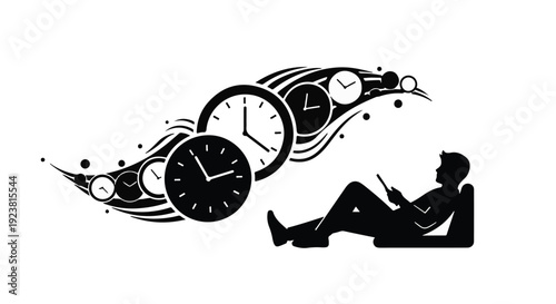 relaxed man reading book with clock time concept