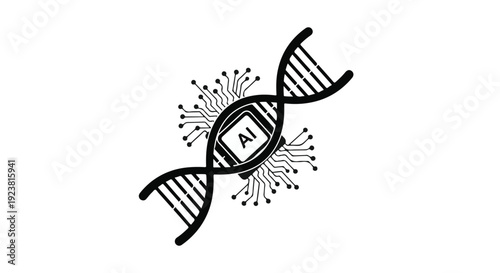 AI technology concept with DNA double helix and futuristic design elements