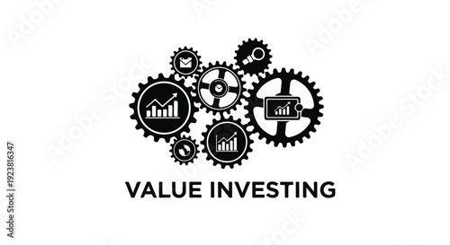 Value investing concept with gear wheels and financial icons