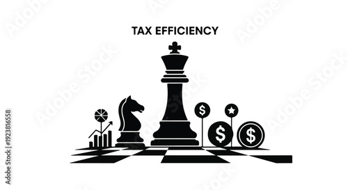 Tax efficiency strategy with chess pieces and money symbols