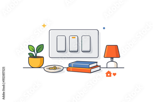 Minimalist Light Switch. Modern light switch plate highlighting minimalist interior aesthetics and subtle design choices in contemporary homes. A