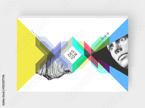 Art composition. Abstract transparency geometrical background. Digital human head constructing from dots. Cover design template for presentation, banner, flyer, poster or brochure. 3D vector.