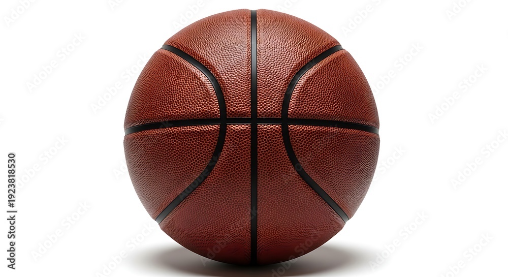 Fototapeta premium A brown leather basketball with black lines on a white background