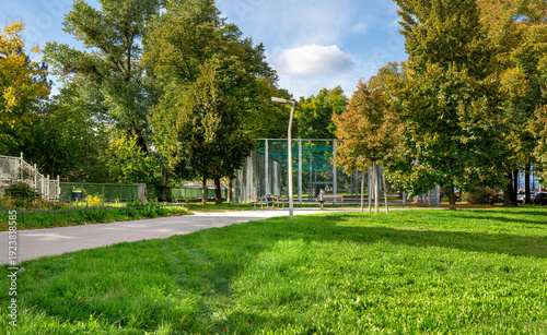 Photography Typical Viennese Käfig (sports cage) in a small urban park near near Donaukana