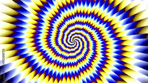 Abstract spiral optical illusion background with blue and yellow motion patterns 4k