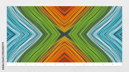 An ornament made of colored floss threads in the shape of an X. Geometric wallpaper. Strips. Illustration for brochure, poster, cover, card, presentation, flyer or banner.