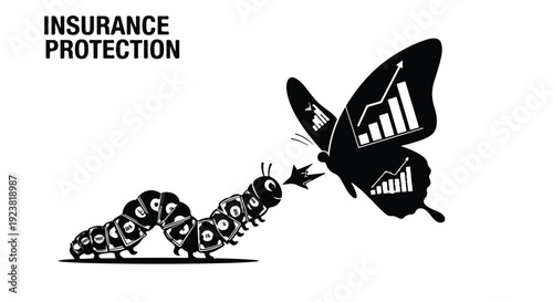 insurance protection concept with caterpillar turning into butterfly