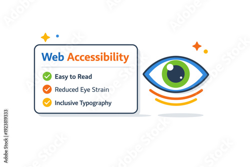 Type for web accessibility expressed with a text panel and an eye icon, conveying visual comfort, reduced strain, and thoughtful typography