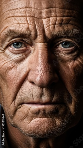Close-up of a senior man's face, focused on eyes, texture, and detail