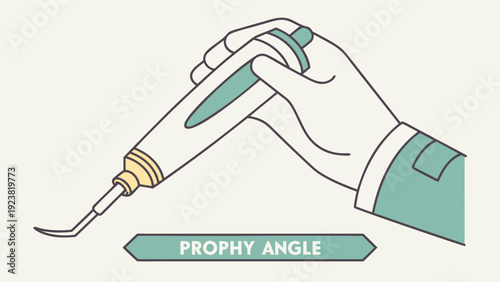 A hand holding a dental prophy angle tool for cleaning teeth