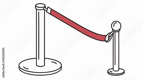 A red velvet rope barrier with silver stanchions on a white background