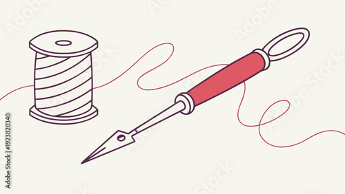 A minimalist vector illustration of a sewing needle and spool of thread