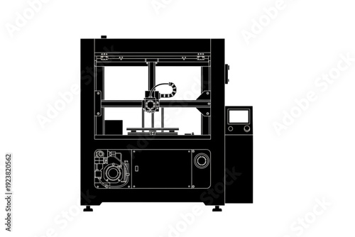 3D Printer in Silhouette: A modern 3D printer, captured in a stark silhouette, ready to turn digital designs into tangible realities.