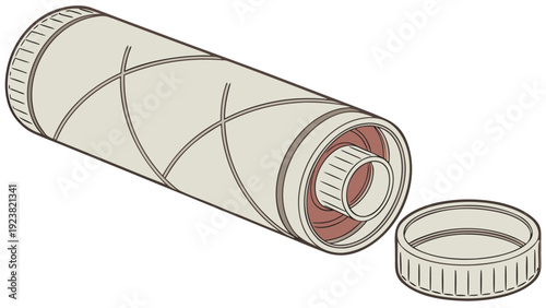 A vector graphic illustration of a cylindrical object with a removable cap
