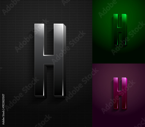 3d dark letter H, condensed gloomy alphabet, vector illustration 10eps.