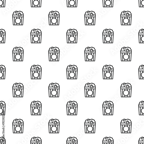 Popcorn buckets filling a seamless pattern for entertainment, movie, and snack concepts