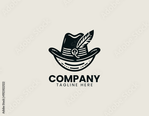 Cowboy hat with feather and rope band in clean modern vector illustration style