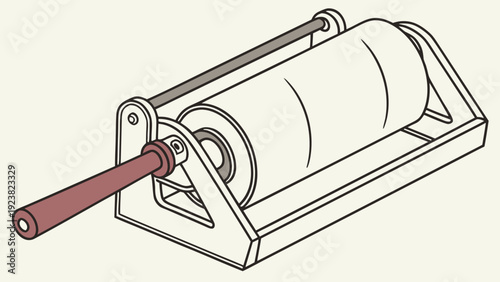 A vector graphic illustration of a mechanical device with a cylindrical roller and handle